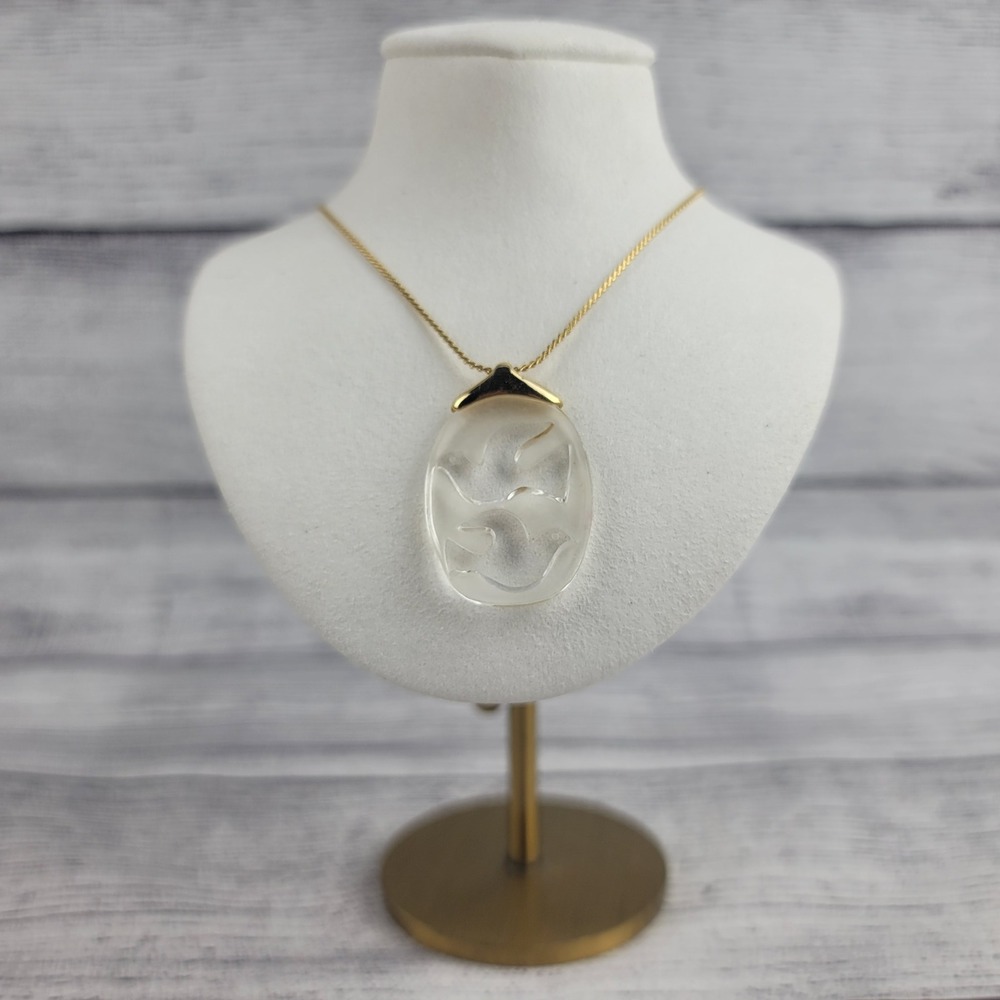 Vintage Genuine Swarovski Crystal Austria Love Birds Dove Pendant Necklace Tag